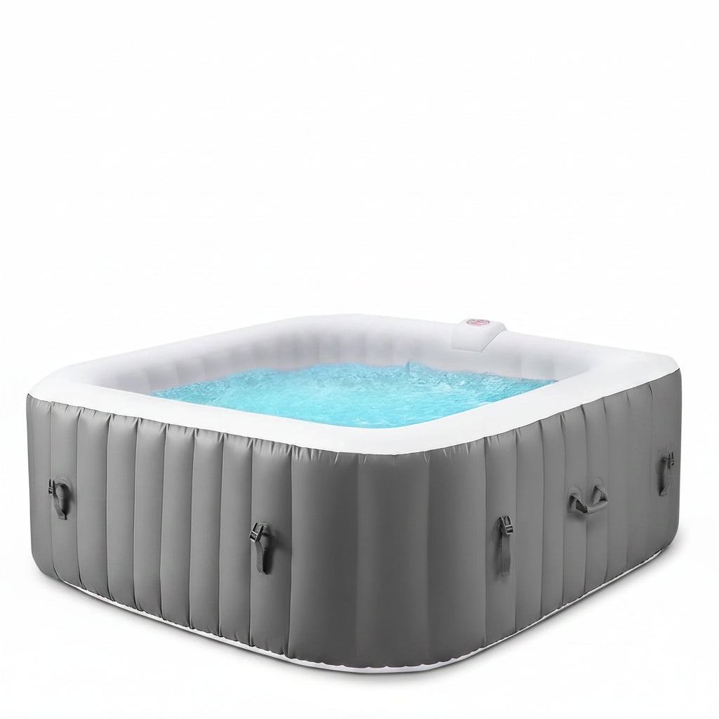 73In Square Hot Tub for 4-6 Person,  Inflatable Hot Tub Home SPA for Outdoor, 910L Capacity, 130Pcs Massage Jets, W/4 Filters, Lockable Cover, Storage Bag, 2 Cup Holder, Gray