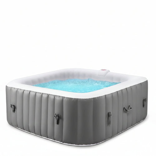 73In Square Hot Tub for 4-6 Person,  Inflatable Hot Tub Home SPA for Outdoor, 910L Capacity, 130Pcs Massage Jets, W/4 Filters, Lockable Cover, Storage Bag, 2 Cup Holder, Gray