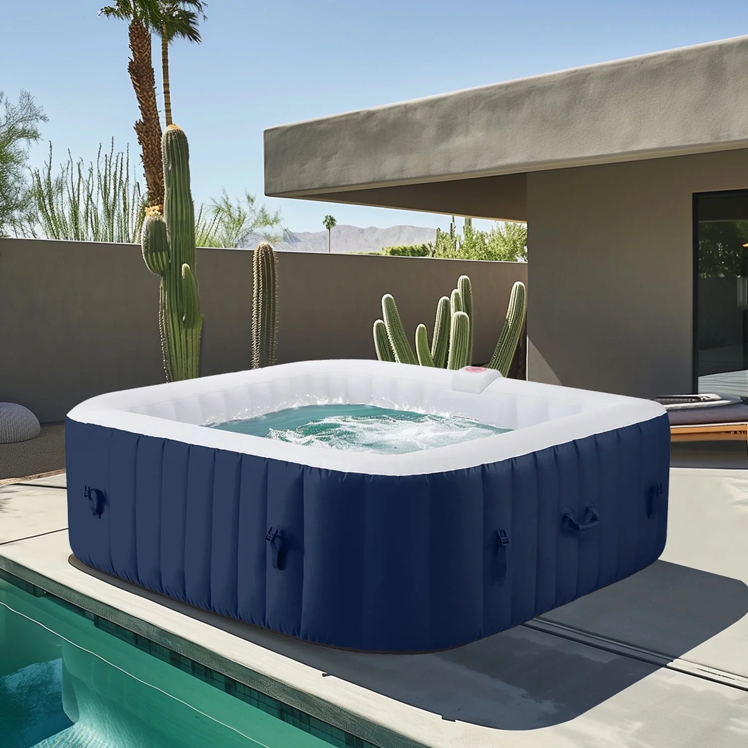 Hot Tub for 4-6 Person,  Outdoor Patio Large Inflatable Hot Tub Home SPA, with 130Pcs Massage Jets, 910L, 4 Filters, 2 Cup Holders, Lockable Cover, Storage Bag, Max 104℉, 73In, Navy