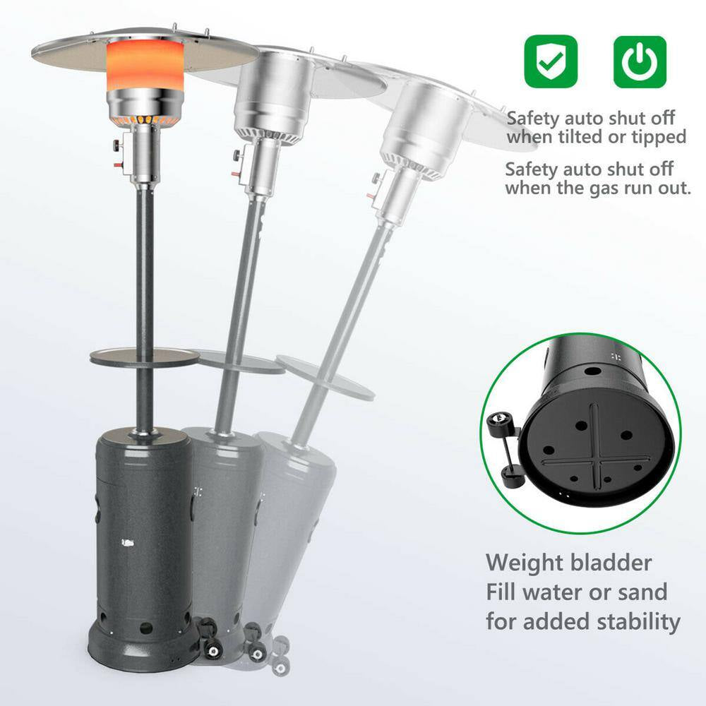 87 In. Tall 48,000 BTU Grey Patio Propane Heater with Table and Cover