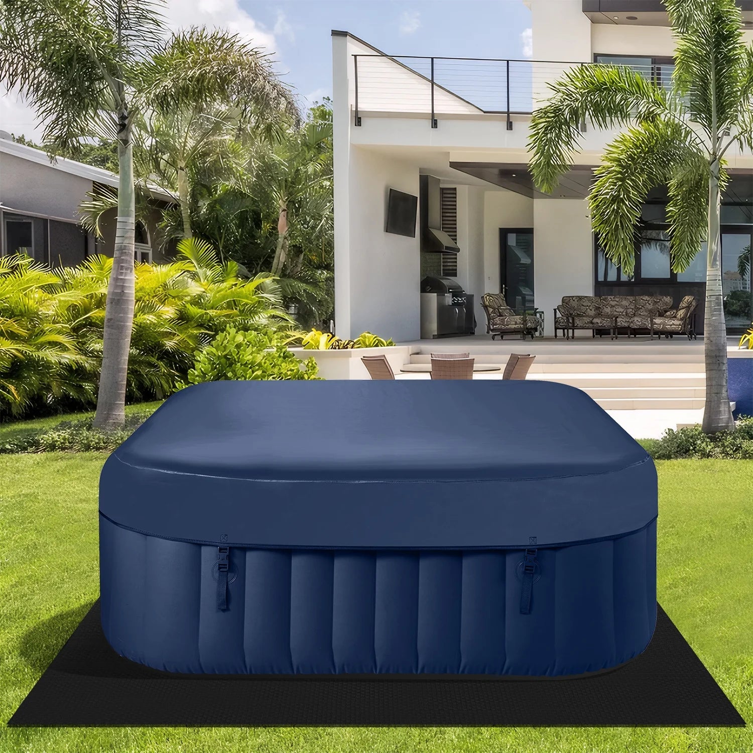 Hot Tub for 4-6 Person,  Outdoor Patio Large Inflatable Hot Tub Home SPA, with 130Pcs Massage Jets, 910L, 4 Filters, 2 Cup Holders, Lockable Cover, Storage Bag, Max 104℉, 73In, Navy
