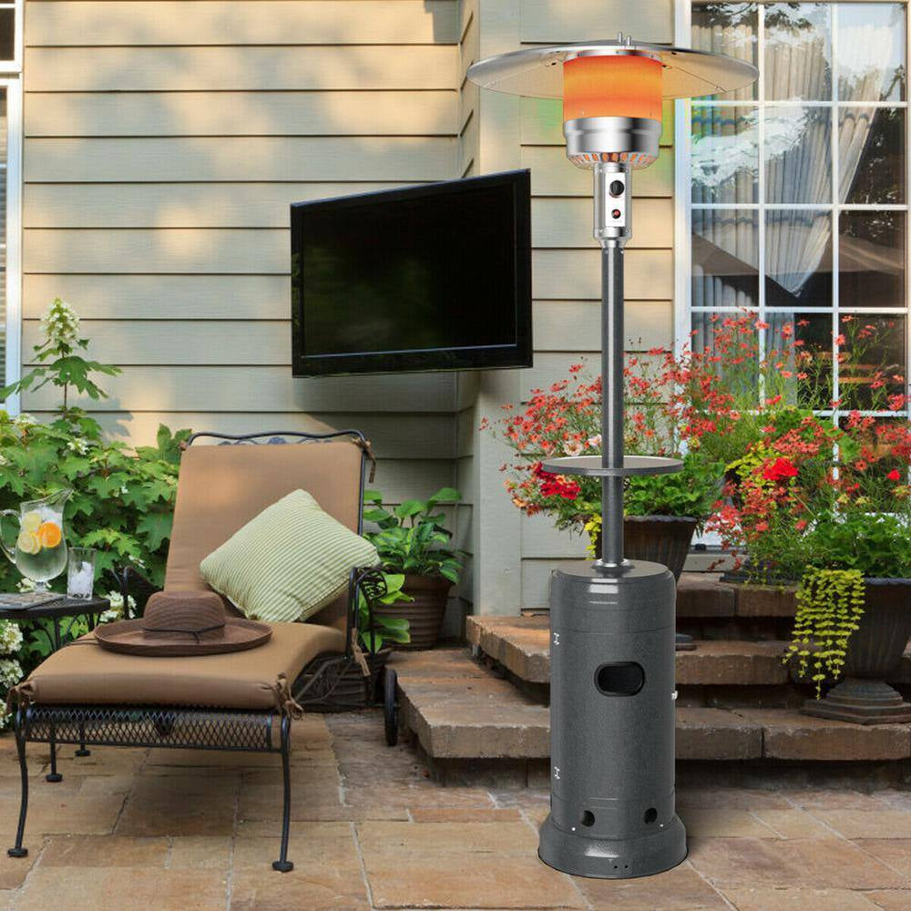 87 In. Tall 48,000 BTU Grey Patio Propane Heater with Table and Cover